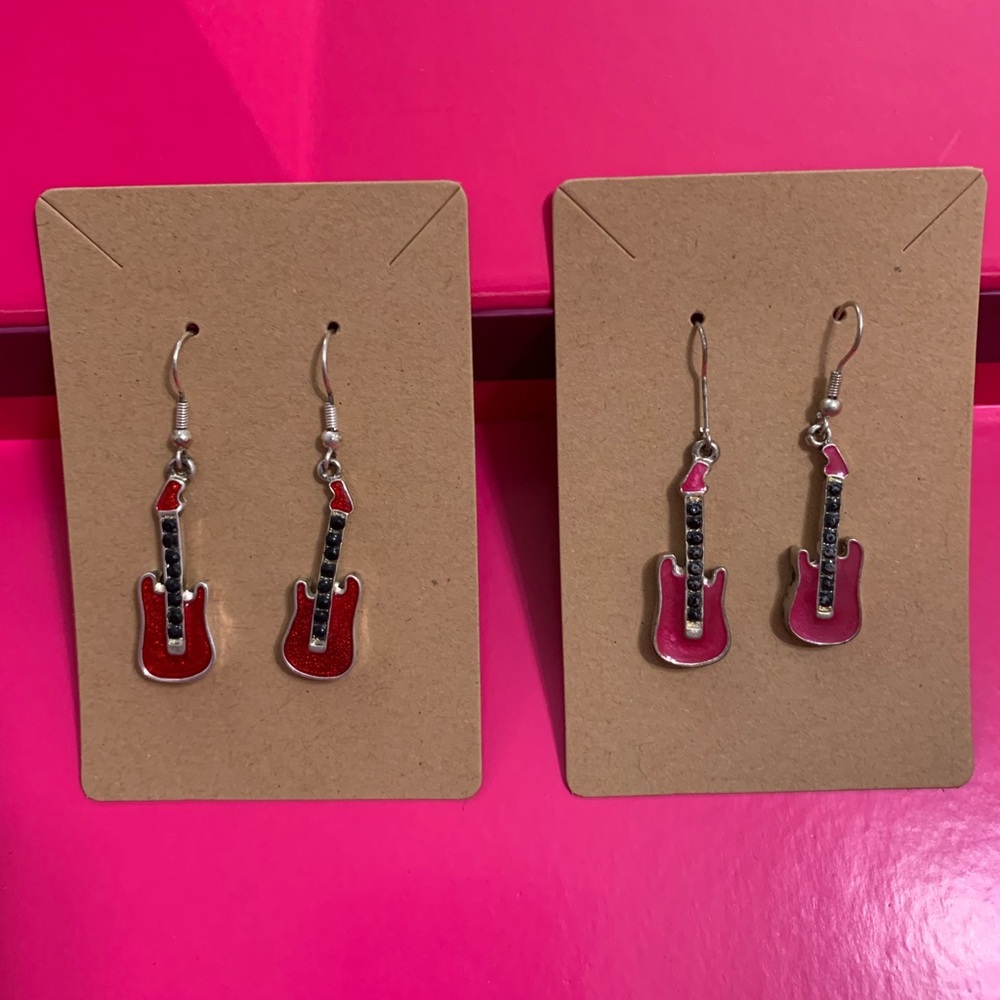 Red and Pink Guitar Earrings